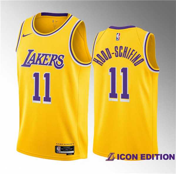Mens Los Angeles Lakers #11 Jalen Hood-Schifino Yellow 2023 Draft Icon Edition Stitched Basketball Jersey Dzhi